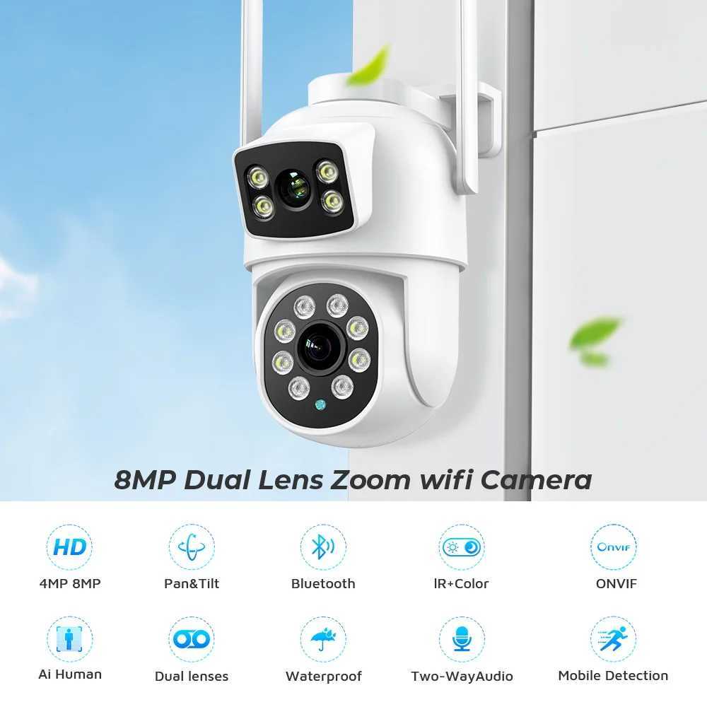 IP Cameras Zrhunter 8MP 4K PTZ IP CAME CAMERIE DOUBLE DUAL DÉTECTION humaine CCTV Sécurité Caméra nocturne Vision de surveillance WiFi extérieure ICSEE D240510