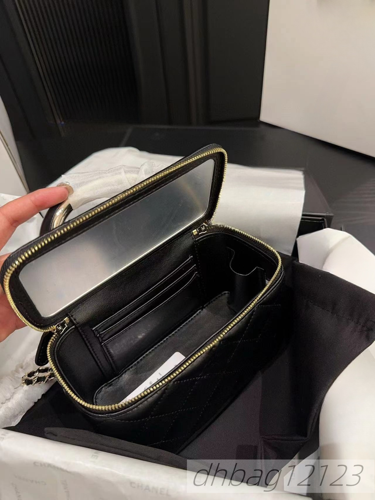 Women Portable Designer Makeup Bag Leather Diamond Lattice Luxury Handbag Trend Coin Purse With Mirror Gold Hardware Crossbody Shopping Clutch Wallet