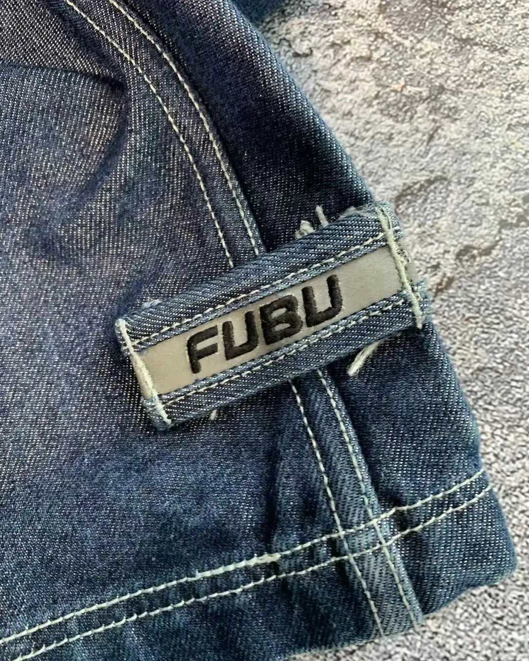 Jeans masculin 2024 Nouveau sac de motif de lettre fubu Sac Y2K Street Hip Hop rétro HARAJUKU MENS HIGH TAIN