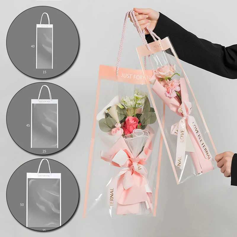 embrulhado de presente caixa de embalagem de flores transparente pvc flor bouquet saco de florista decoração longa bolsa de festas bola de embalagem