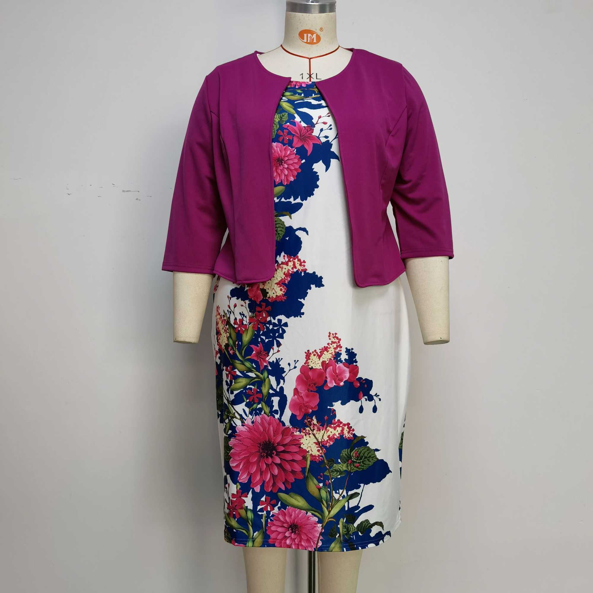 Plus size jurken plus maat bloemenprint kalkoenstijl kantoor dames jas en kledingpak voor vrouwen y240510
