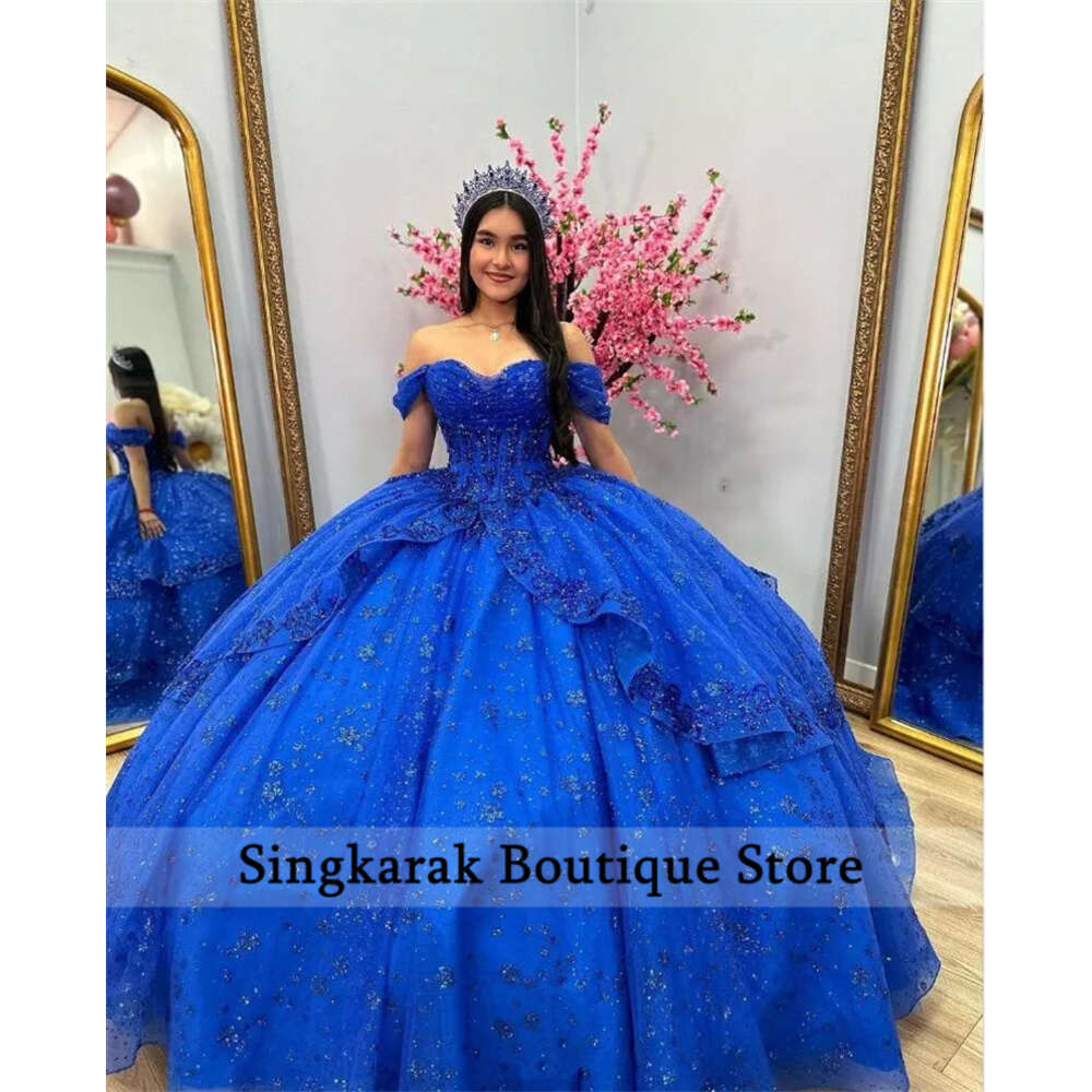 Милые королевские голубые бальные платья Quinceanera платья 2024 Beading Appliques Silent 16 Prom Party Honeds