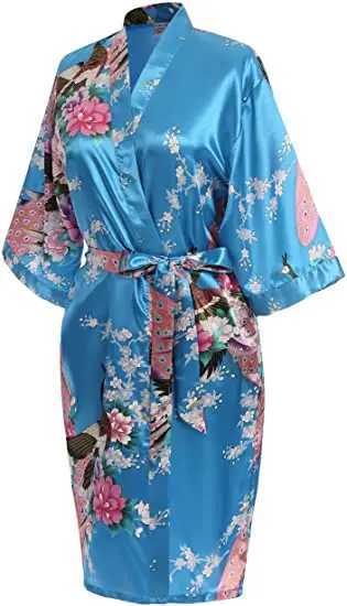 Frauen Robe Green Mini Sommer weibliche Nachthemd Kimono Bademantel Rayon Nachtwäsche Pfau