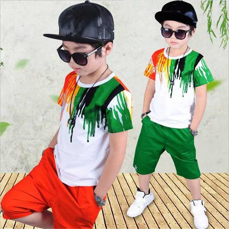 Conjuntos de roupas 2022 New Summer Boys Clothing Set Casual Hip Hop Stripe Colored Camise