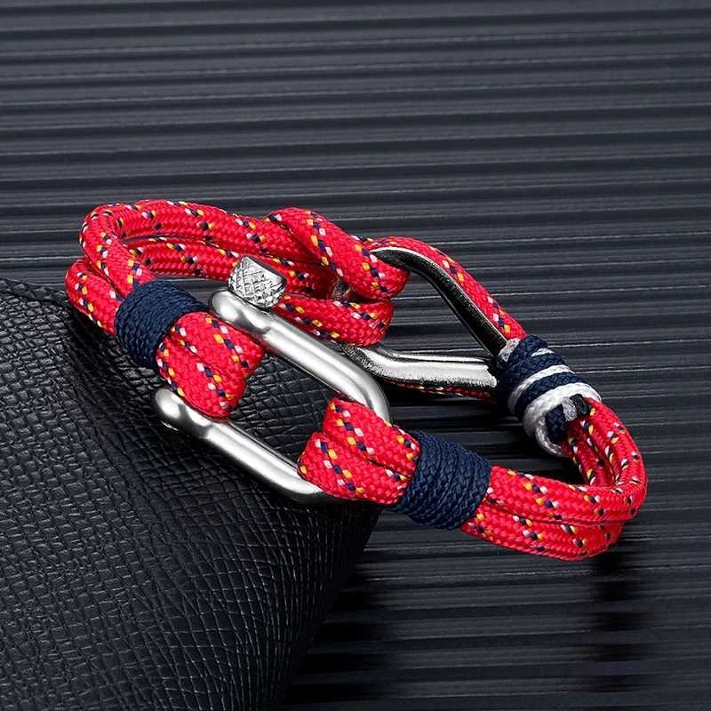 Charmearmbänder Mkendn Surfer Männer Nautische Armband einstellbares Seilarmband mit Edelstahl Carabiner für Frauen im Freien im Freien Schmuck Y240510