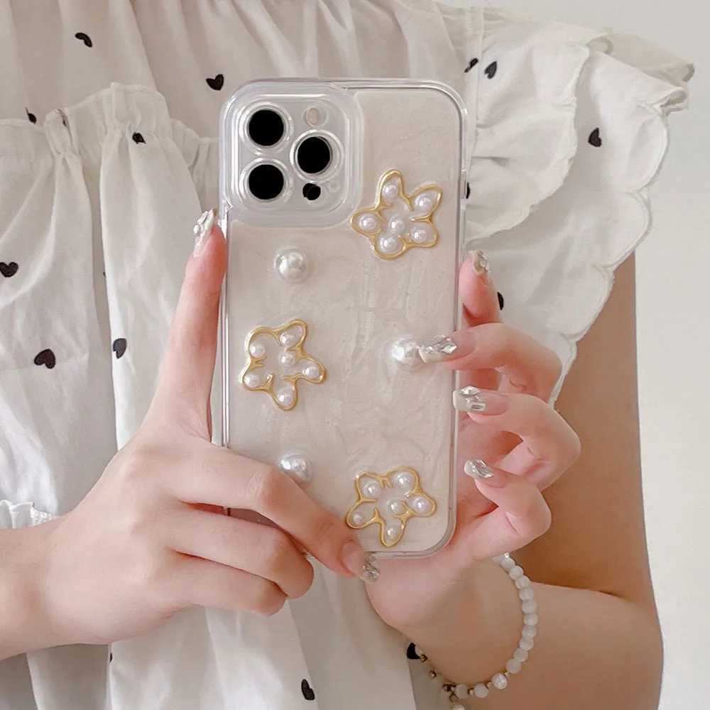 Casos de telefone celular 3D Creme de border de borda de ouro para iPhone 15 Pro Max 14 13 12 11 Luxury Moda Epoxy Girl Shell Shopfrof Soft Cover J240509