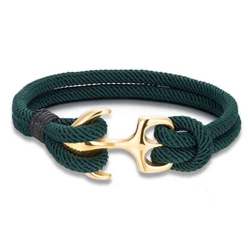 Charm Armbänder Mkendn 18k plattierte Ankerarmbänder Männer Doppelstrang Nautische Überlebenseil Paracord Armband Frauen Edelstahl Sportschnalle Y240510