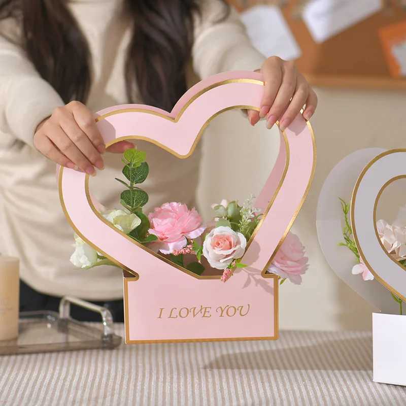 3 stcs cadeau wrap hart bloembox romantische inpak papieren doos vrouwen cadeaummand band tas cadeau wrap papier liefde bloemmand bruiloft benodigdheden