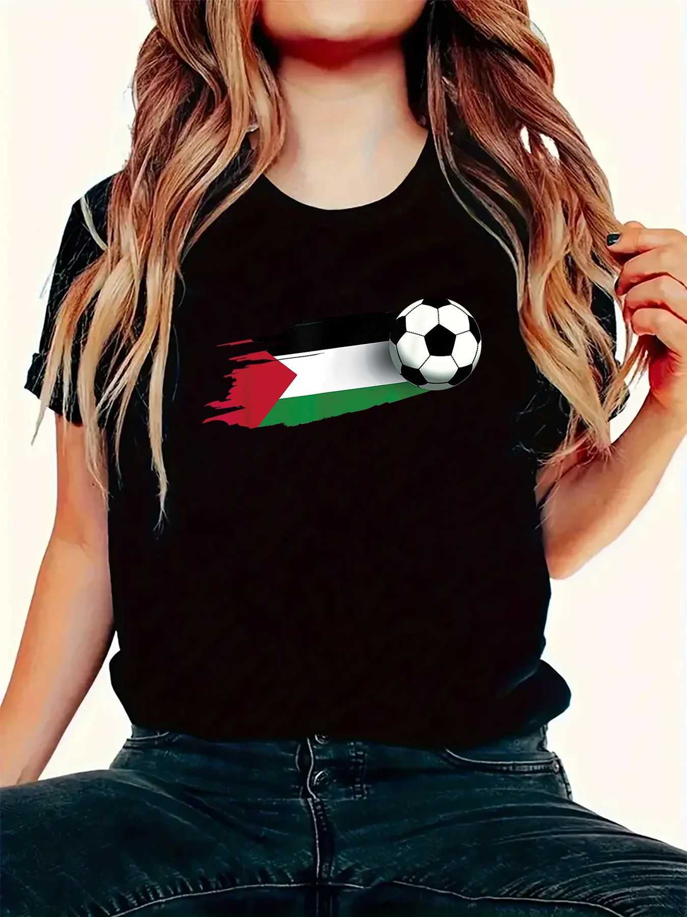 Koszulka kobiet palestyńska koszulka palestyńska drużyna piłkarska palestyńska koszulka damska swoboda srebrna letnia koszulka T-shirt 1140506