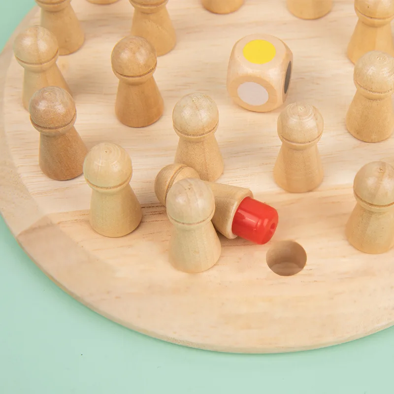 Wooden Montessori Chess Puzzle Game - Colorful Memory Match for Children's Cognitive Development
