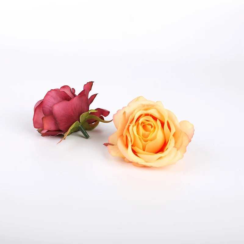 Fleurs décoratives couronnes 10 pièces 6 cm fleurs artificielles roses en soie tête à la maison décoration accessoires nuptiaux de mariage