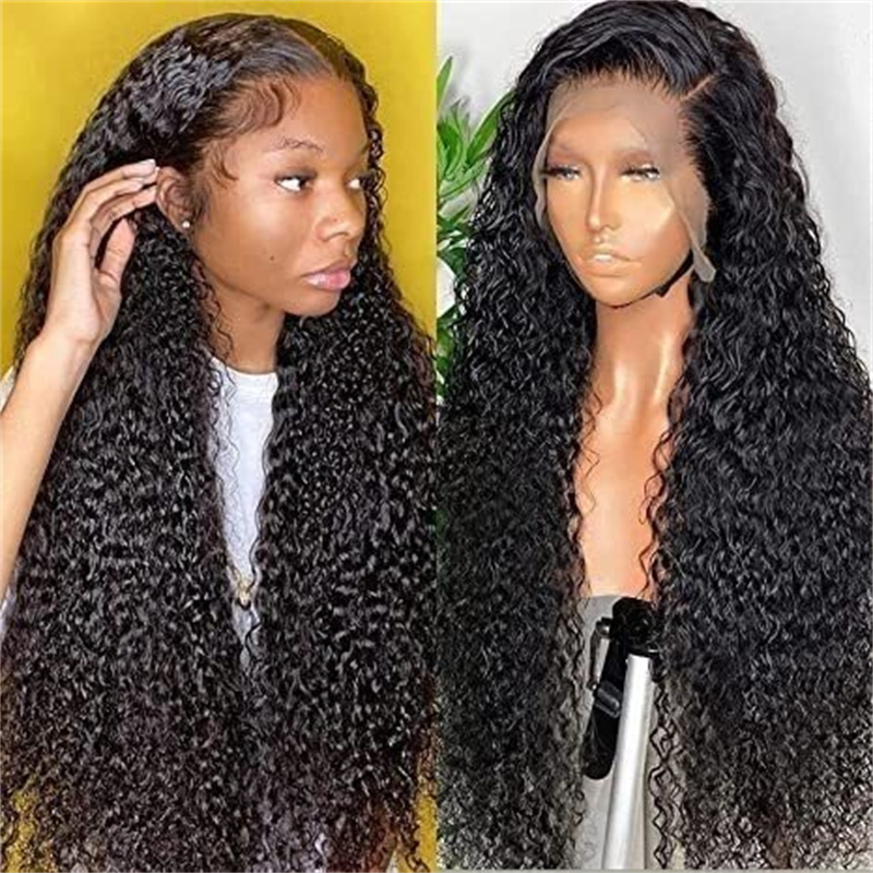Top Quality Black Color Loose Deep Wave African Human Hair Wigs 22 to 30 Inch Transparent Synthetic Curly Lace Front Wig For Women Girls Dropshipping