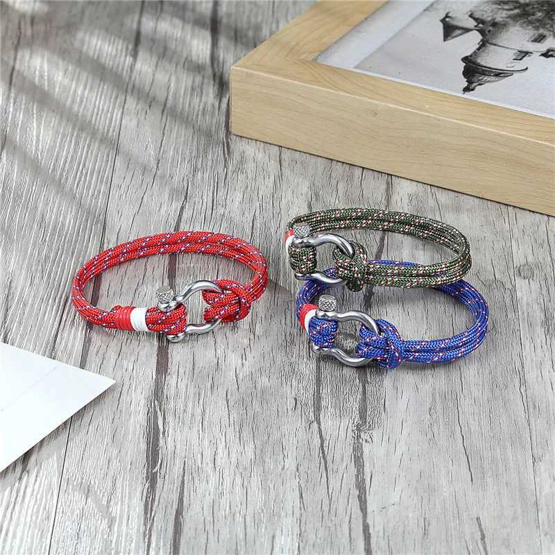 Charm Bracelets Hot Sale Fashion Jewelry navy style Sport Camping Parachute cord Survival Bracelet Men Women with Stainless Steel Shackle Buckle Y240510