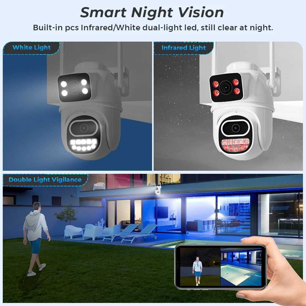 IP Cameras 8MP 4K WIFI IP Camera Dual lens PTZ Monitoring Camera Outdoor Waterproof Safety Port Infrared Color Night Vision Smart Home d240510