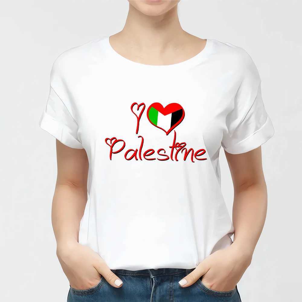 Женская футболка HX Palestine Flag футболка I Love Palestine Print Cotton Fut Fort Короткая серебряная рубашка Мужская суда прямая доставка Y240506