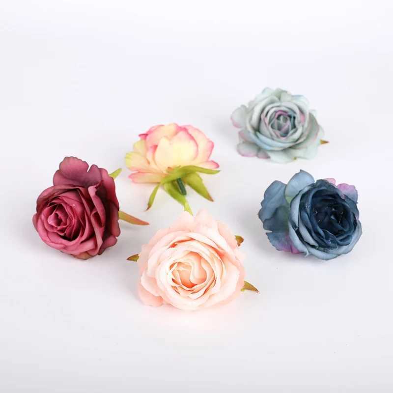 Fleurs décoratives couronnes 10 pièces 6 cm fleurs artificielles roses en soie tête à la maison décoration accessoires nuptiaux de mariage