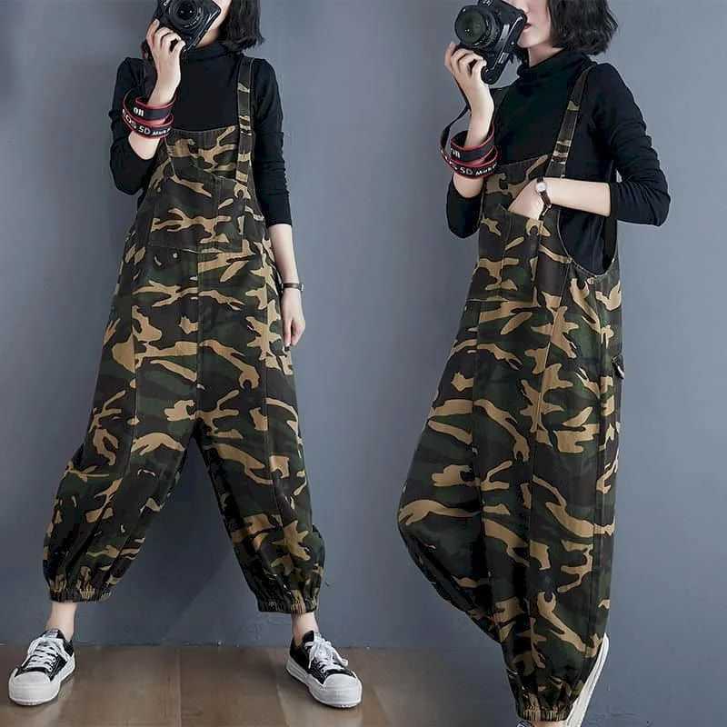 Combinaisons pour femmes Rougettes Camouflage Jumps Courstes pour femmes Pantalons de travail Harem vintage