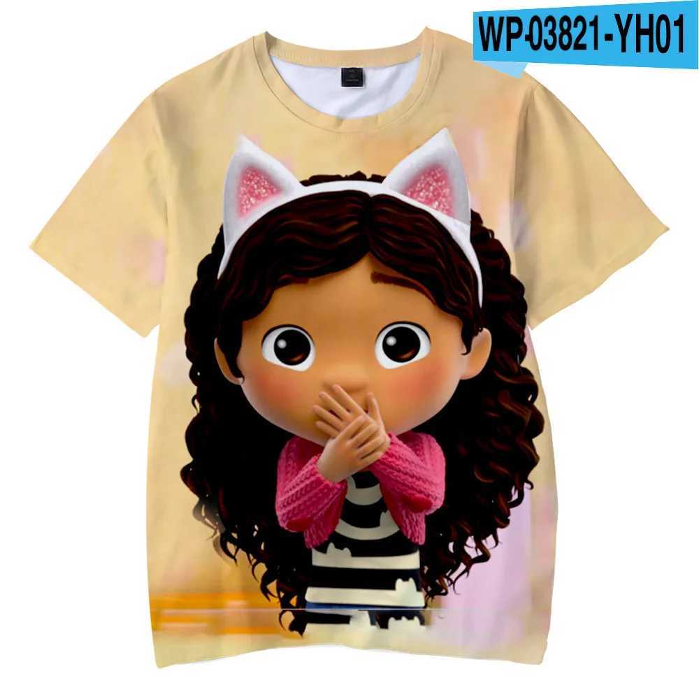 T-Shirts Cartoon T-Shirt Gabby Dollhouse 3D Erkekler ve Kızlar İçin Baskılı Sokak Kıyafetleri Sevimli Günlük Moda Çocuklar İçin Büyük Boy Tişört T-Shirt Topl2405