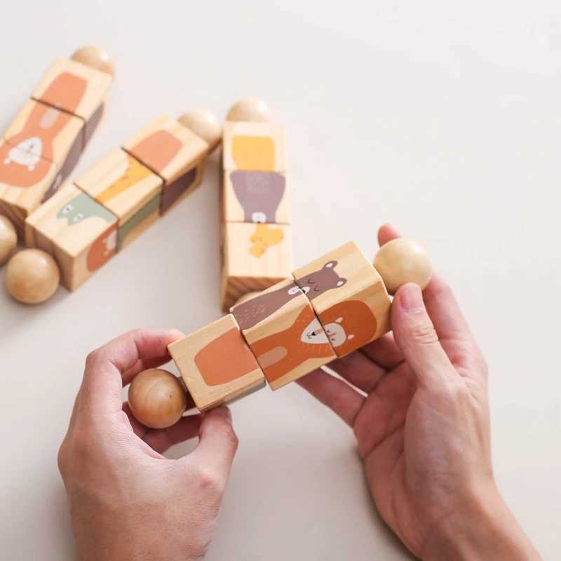 Detors jouets 1 morceau de bébé en bois rotatif animal souris jouet dents nouveau-nés saisissant la forme de l'animal rotatif correspondant à puzzle Montessori jouet enfant cadeau d240509