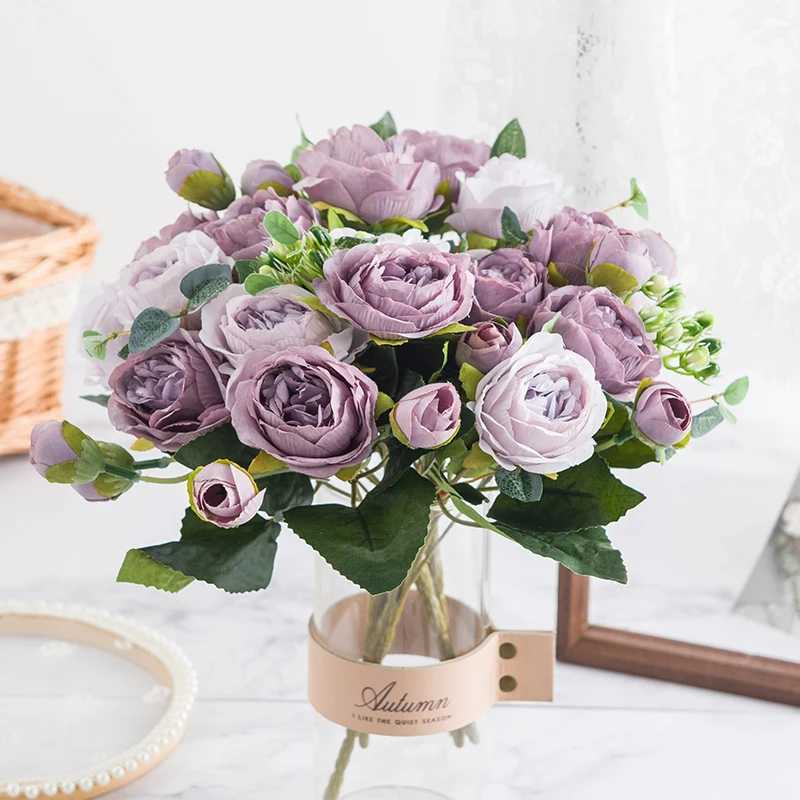 Fiori decorativi ghirlande bouquet rosa artificiale 5 forchette 5 teste 4 gemme decorazioni natalizie casa fai da te soggiorno e arredi la camera da letto matrimonio