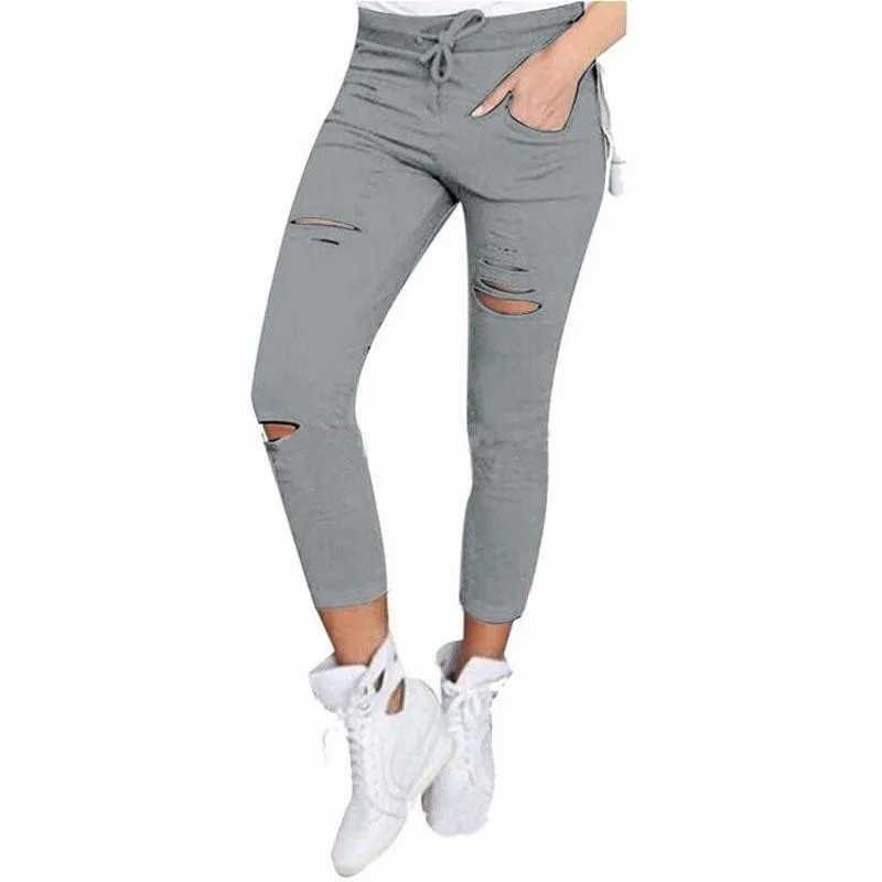 Women's Pants Capris New cracked jeans womens large-sized cracked jeans Trousers elastic pencil pants long legs womens jeans womens jeansL2405