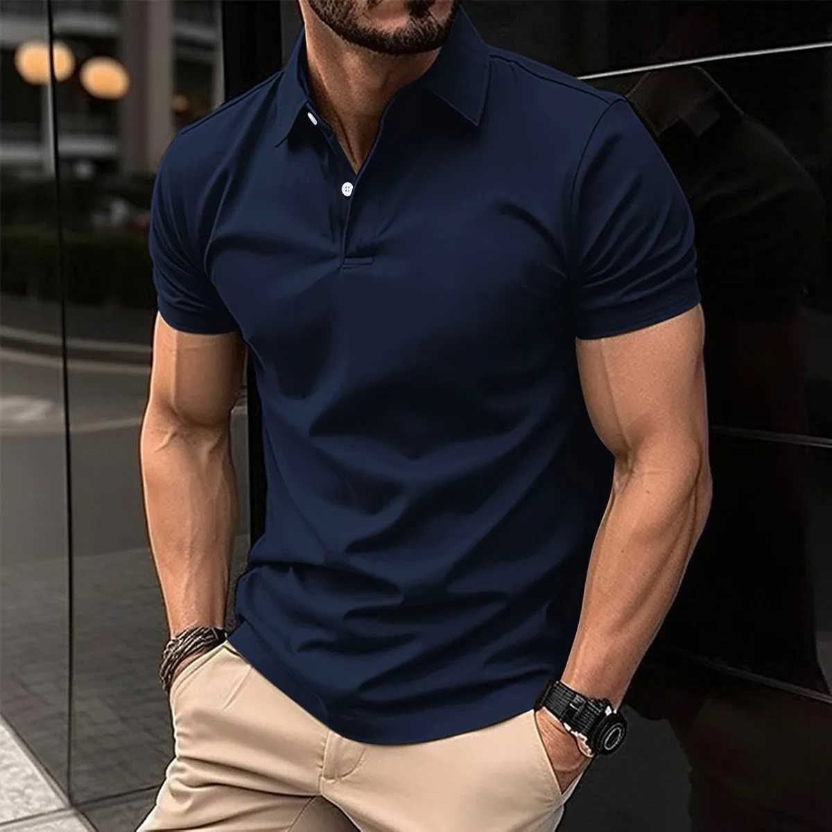 Męskie polo 2024 Najlepiej sprzedające się męskie Summer Solid Kolor Lapel Polo Shirt Slim Fit Oddychanie odzieży Męskie Sport Casual Polo Shirt Y240510JXC7