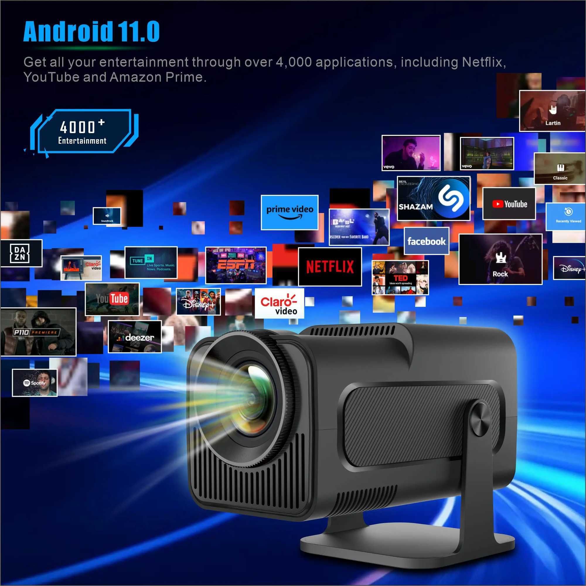 Proiettori Android 11 4K Mini Proiettore WiFi6 HY320 Allwinner H713 390ansi BT5.0 1920 * 1080p Portdoor Portable Projector Aggiornato HY300 J240509