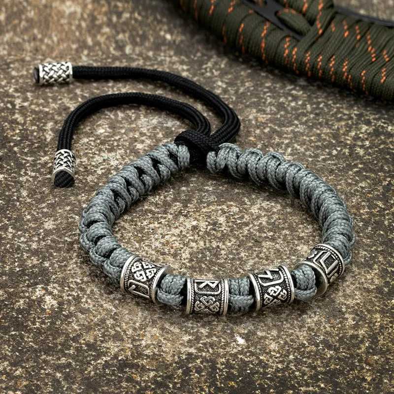 Cazibe bilezikler mkendn antik Yunanistan Viking rune musmulet boncuk hayatta kalma erkek kadınlar el yapımı dokuma ayarlanabilir bileklik paracord mücevher y240510