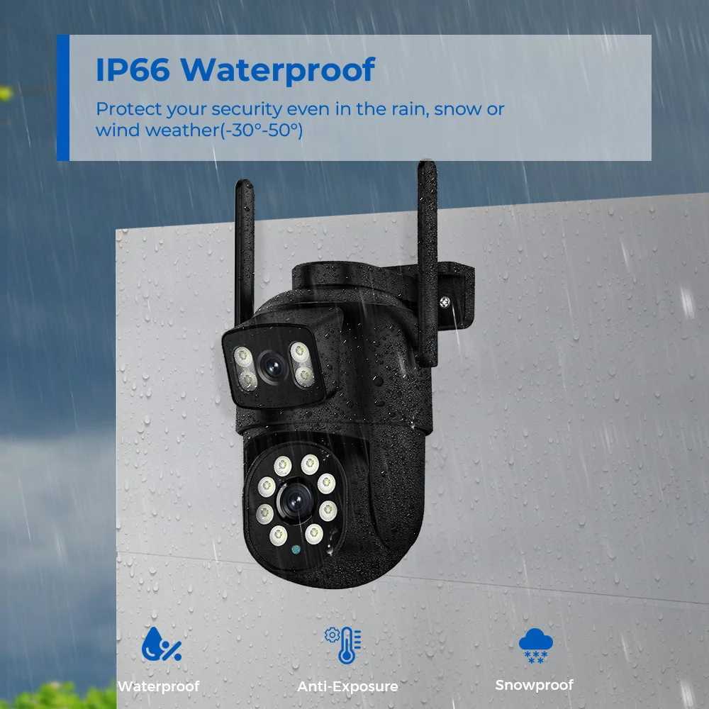 IP -камеры 8MP 4K Wi -Fi Camera PTZ Outdoor Dual Lins Decited Decited Decited Monitoring Camera Audio Dual Screen CCTV CCTV Камера ICSEE Приложение D240510