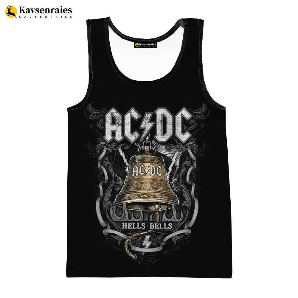 Débardeur masculin 2023 Nouvelle lettre de rock à la mode 3D débardeur imprimé pour hommes Vêtements Summer Casual AC DC Shirts sans mousque