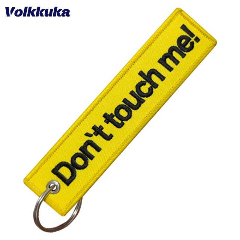 Keychains lanyards 1 stc 3 stcs set verkoop dubbelzijdige borduurgele letters raak mijn label sleutelhanger motorfiets sleutel accessoires groothandel j240509 niet aan