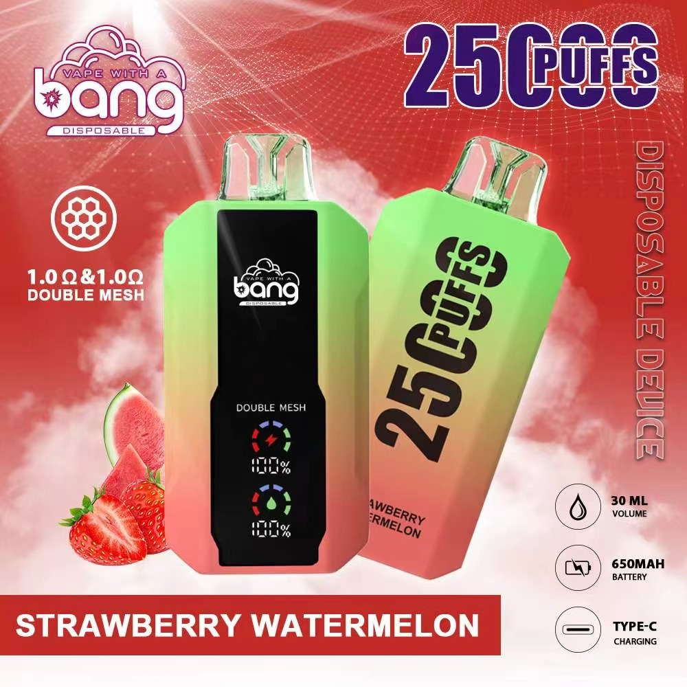 BANG 25000 PUFFS使い捨てベイプ電子タバコLCDスリーン0％2％3％5％30MLプレフィルドポッドダブルメッシュ650MAH充電式デバイスパフ25K 15000 18000 20000