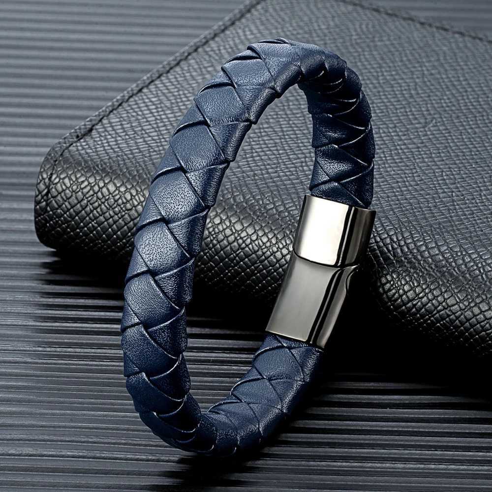 Braccialetti di fascino mkendn Simple Style Men Donne intrecciate intrecciata vera arancione Bracciale nero in acciaio inossidabile in acciaio magnetico Regali braccialetti Homme Y240510