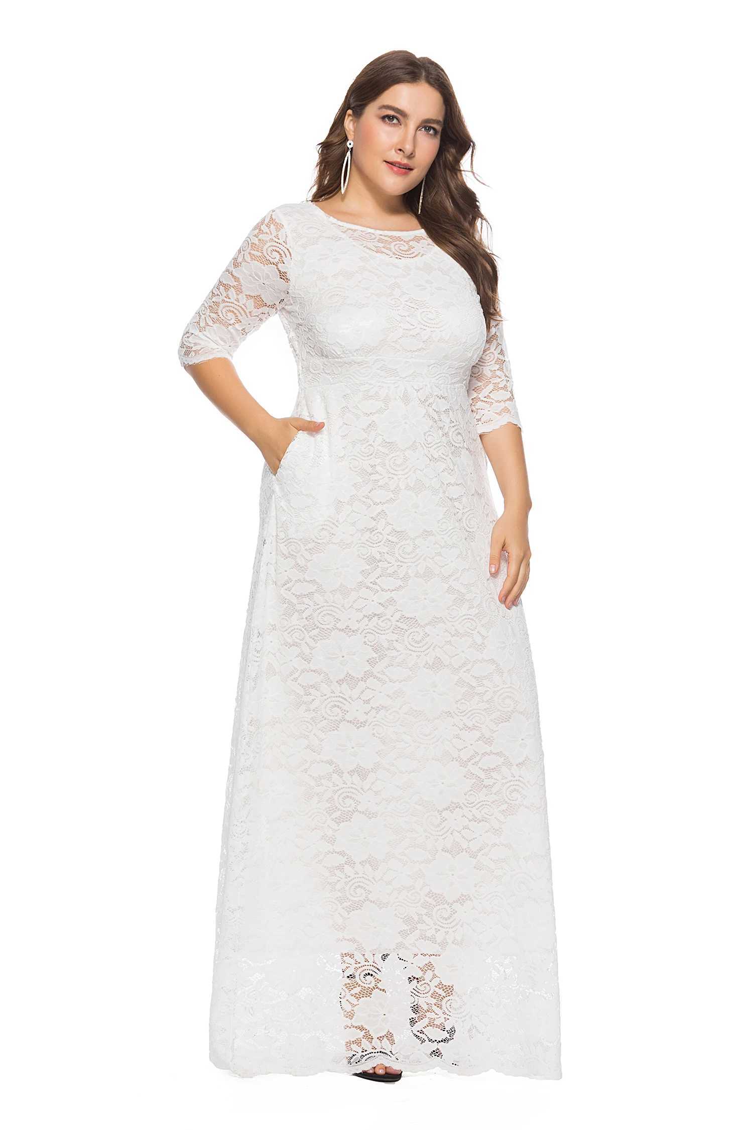 Robes de taille plus taille plus taille élégante légère extension de demoiselle d'honneur de soirée de soirée maxi longue robe avec poche pour femmes y240510