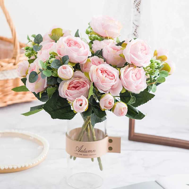 Fiori decorativi ghirlande bouquet rosa artificiale 5 forchette 5 teste 4 gemme decorazioni natalizie casa fai da te soggiorno e arredi la camera da letto matrimonio