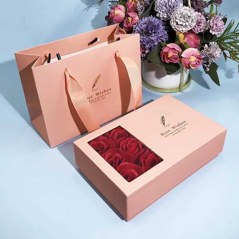 Geschenkverpackung romantische simulierte Rosenseife Blumenschmuck Geschenkbox Rose Juwelierschachtel Valentinstag Mutter Tag Hochzeits Geburtstagsfeier Geschenke Hülle