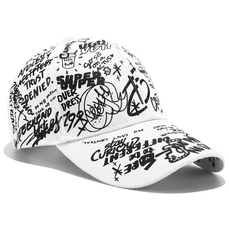 Bollkapslar Koreansk version av Graffiti Personlighet Baseballhatt Tidvattnet Män och kvinnor Casual Wild Black Shade Curved Eaves Cap Sun Hat Y240507