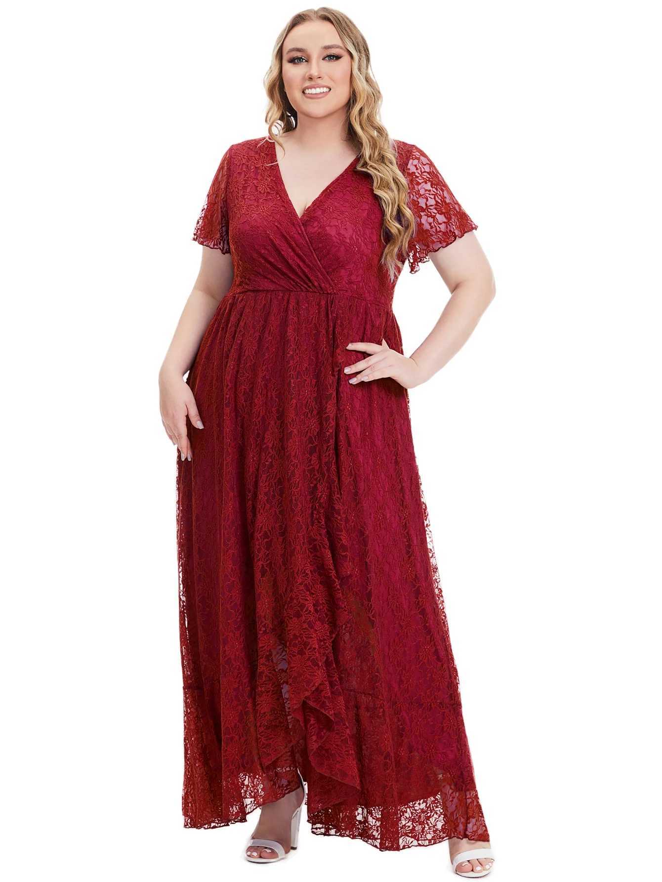 Plus -Size -Kleider plus Größe hochwertige elegante Abendparty -Hochzeitsspitzenkleider für Frauen Y240510