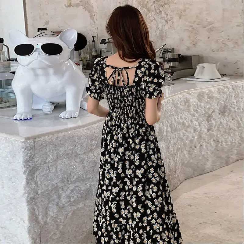 Urban Sexy Dresses Midi Clothing Flower Black Womens Dress 2024 Satin Flower Womens Dress Silk Chiffon Yellow Hot Y2k Retro Summer Sales Xxl X G d240510