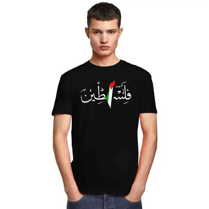 Kvinnors t-shirt strtwear casual palestine arabiska kalligrafi namn med palestinsk flaggkarta tshirt män kort slve t shirt t toppar kläder y240506