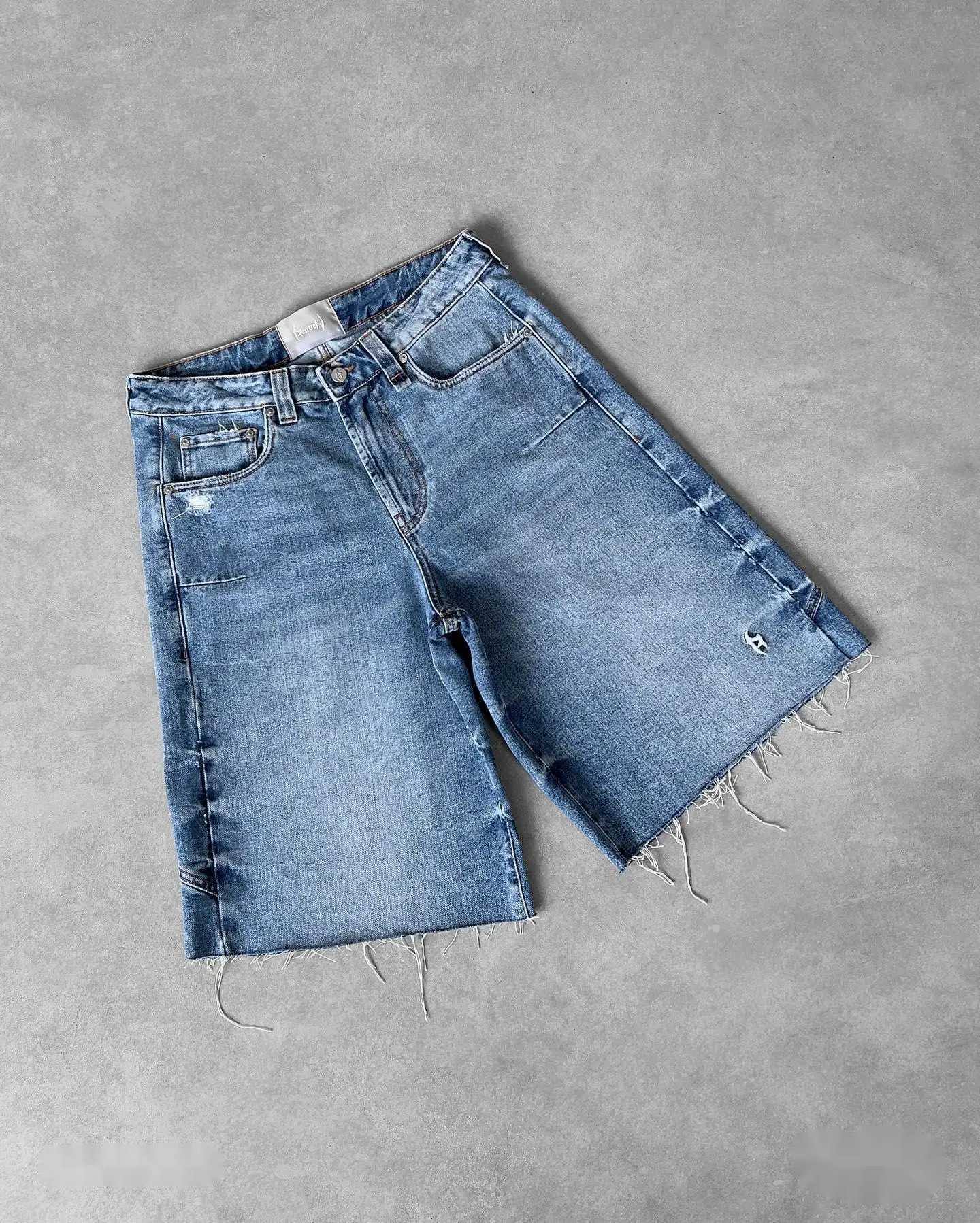 Shorts pour hommes Mode décontractée Strtwear Couleur solide Jeans BATS BORS Y2K RETRO RAW BRODIER BRODERY WASH JORTS HIP HOP HOMMES MENS COSTS H240508