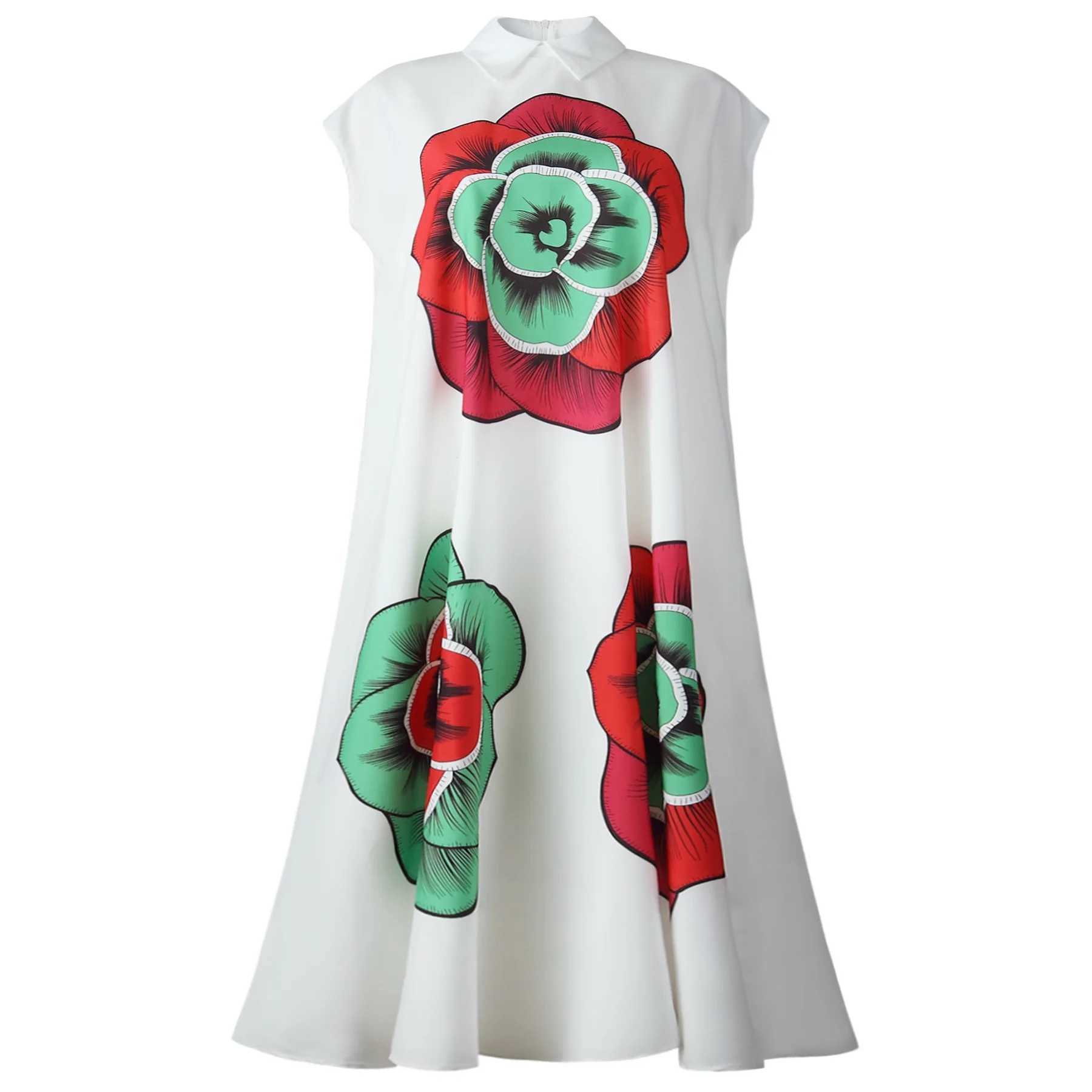 Plus -Größe Kleider lässige einfache feste Kleider für Frauen Sommer Vintage Lappelkragen Kurzer Slve -Print Blume Lose Damen Langes Kleid Y240510