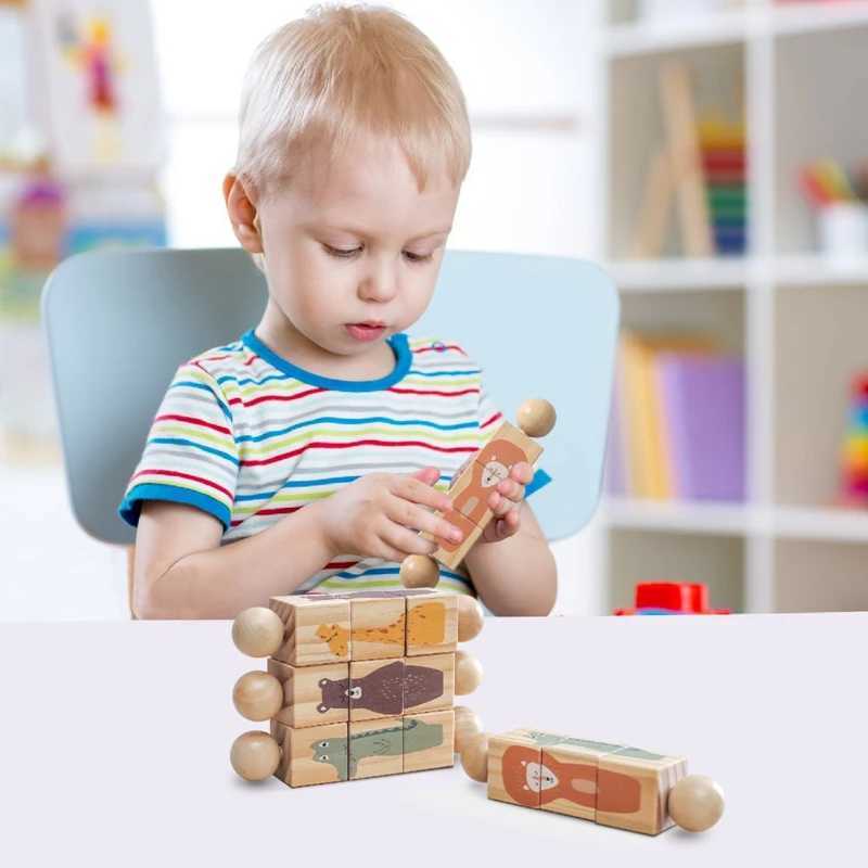 Detors jouets 1 morceau de bébé en bois rotatif animal souris jouet dents nouveau-nés saisissant la forme de l'animal rotatif correspondant à puzzle Montessori jouet enfant cadeau d240509