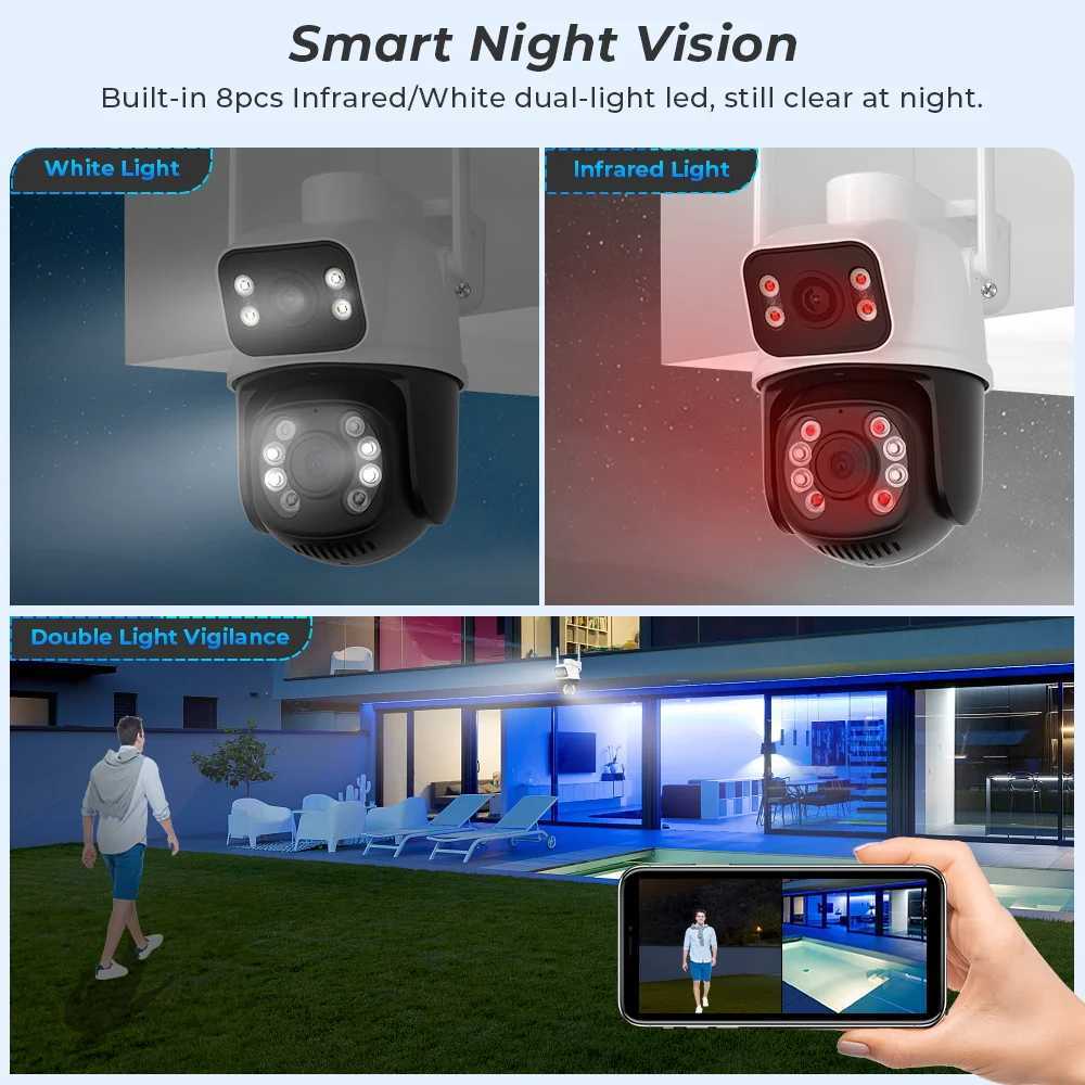 IP -kameror 8MP PTZ WiFi Camera Outdoor Night Vision Dual Screen Human Detection 4MP Säkerhetsskydd CCTV Övervakning IP -kamera ISEE D240510