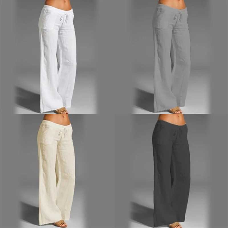 Pantalon féminin Capris Coton Cotton Linon large Pantalon de jambe pour femmes Pantalon de jambe haute taille pantalon élastique élastique Pantl2405