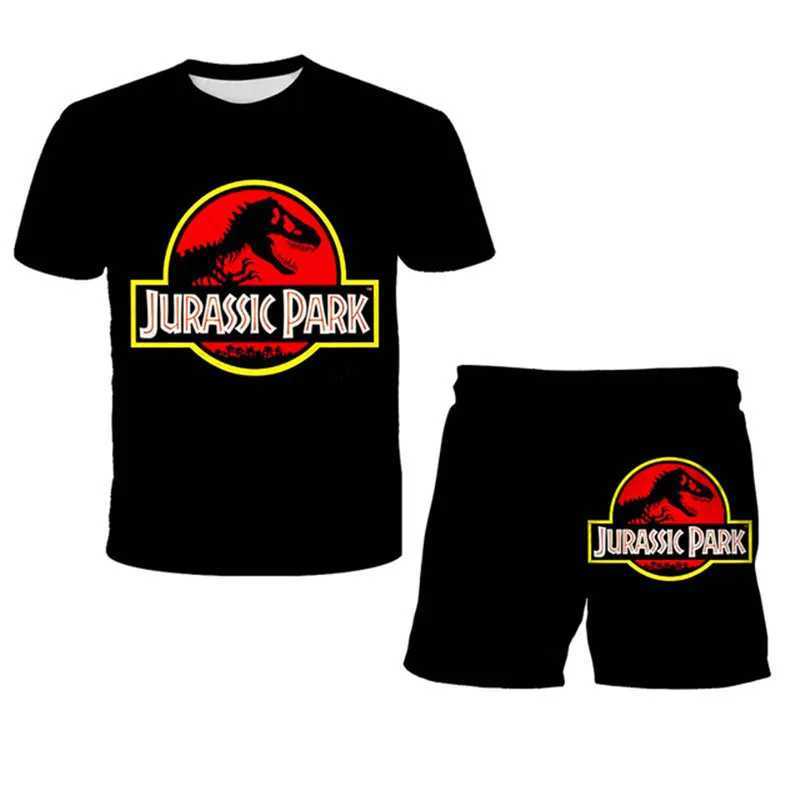 Set di abbigliamento nuovo estate baby jurassic park 3 dinosauro set di abbigliamento bambini ragazzi e ragazze pantaloncini da maglietta da 2 pezzi set bambini abbigliamento bambini coagulo atletico