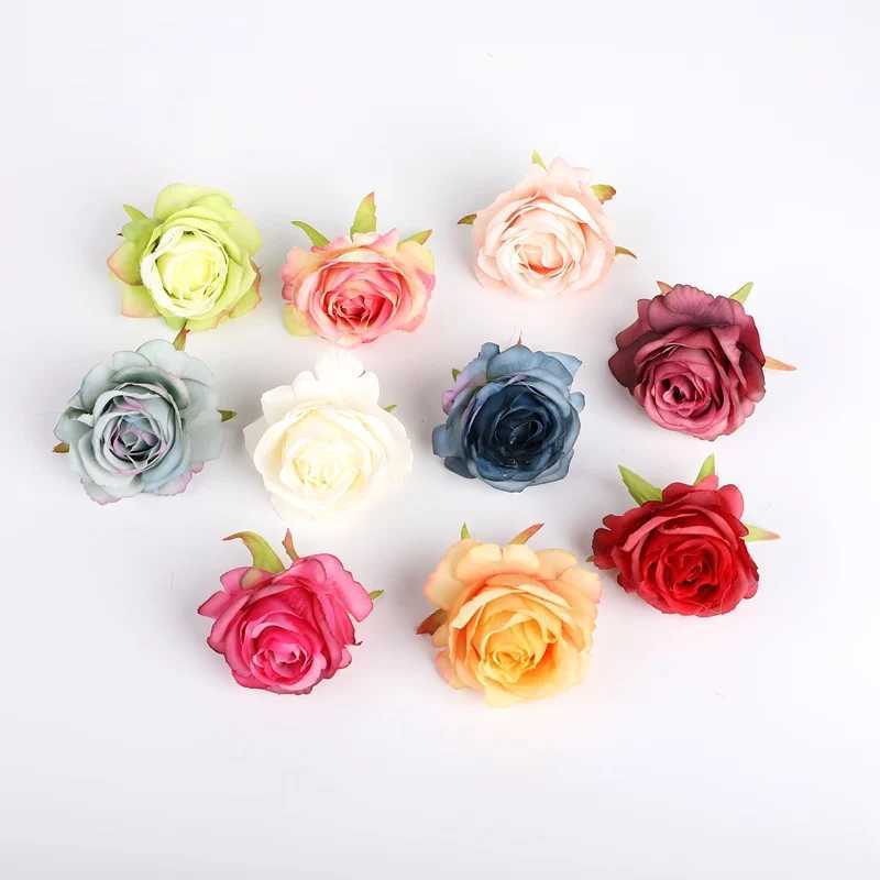 Fleurs décoratives couronnes 10 pièces 6 cm fleurs artificielles roses en soie tête à la maison décoration accessoires nuptiaux de mariage