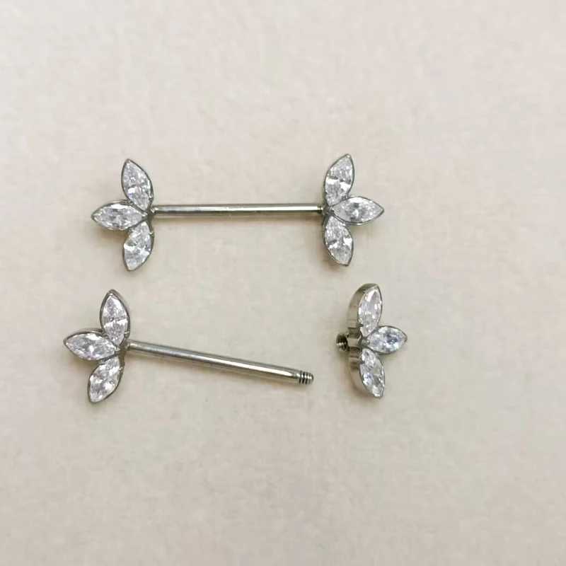 Anéis de mamilo 14g F136 Titanium Star Folhedora de folhas de folha de mamilo Cristal de aço inoxidável Piercings Piercings de mamilo de cor de mamilo prateado Pier Y240510