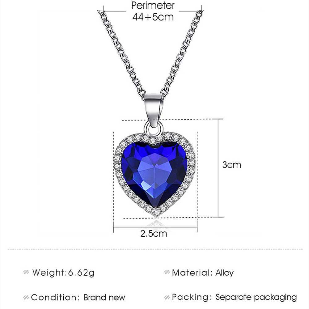 Anhänger Halskette Luxus Kristall Herz Anhänger Halskette für Frauen Strasskragen Titanische Herz aus ozeanblauem Herzen Schmuck Geschenke J240509