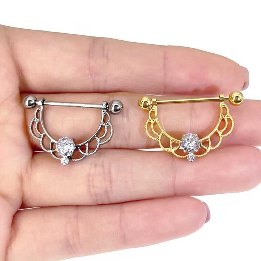 Nipple Rings G23 Titanium 16G Crown Nipple Piercing Set Heart Nipple Jewelry Bulk Crystal Nipple Ring Piercing Pezon Body Jewelry Pack Y240510